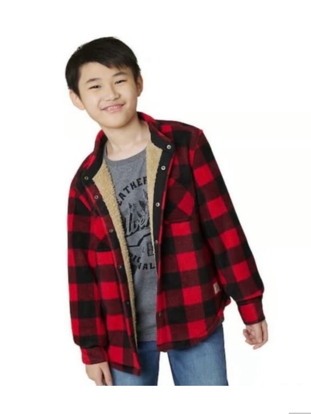 Weatherproof Red and Black Buffalo Plaid Button-Down Kids Shacket